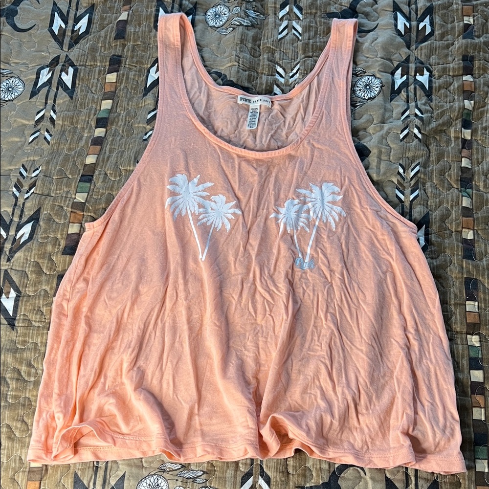 PINK Victoria's Secret Coral Tank with Palm Design